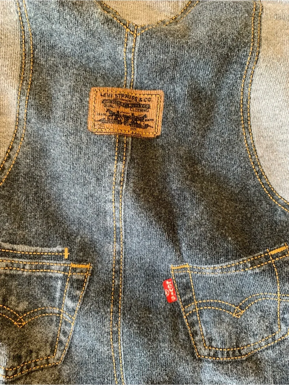 Levi's Faux Denim Overalls Printed Fleece Romper One-Piece Coverall - Size 6M
